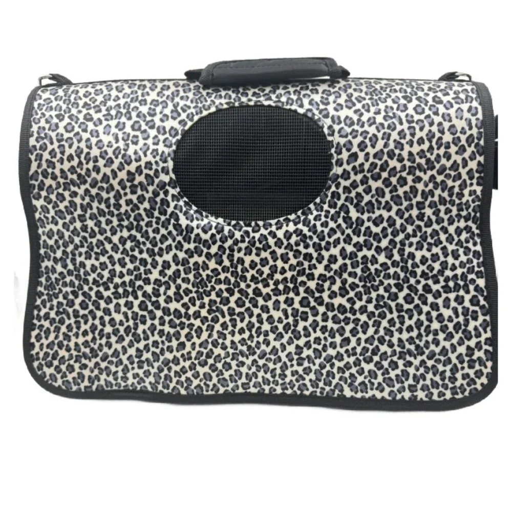 Dog Cat Carrier Animal Print Soft Sided Pets Portable Folding Polyester Bag